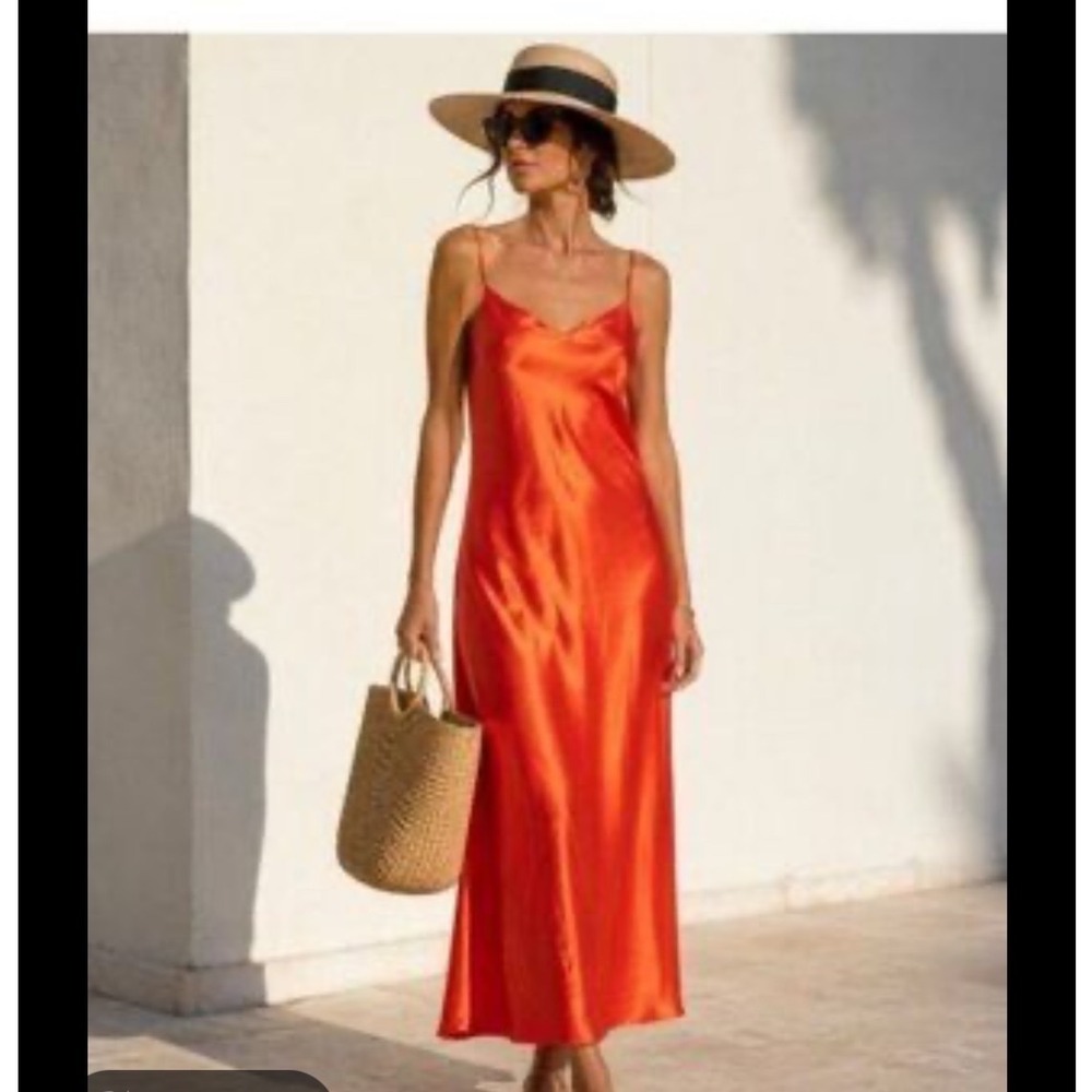 Vince Orange Cowl Neck Slip Midi Dress XL Naia Acetate V756051776